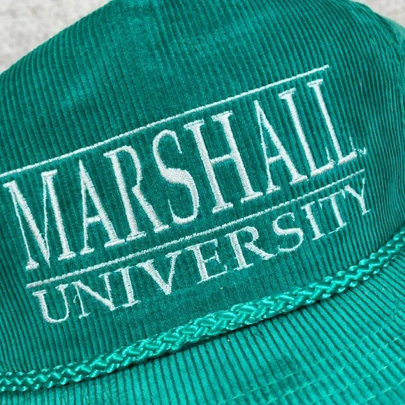 Vintage Marshall Thundering Herd Hat Cap Snapback 90s Green Corduroy Rope Adult - Picture 2 of 9